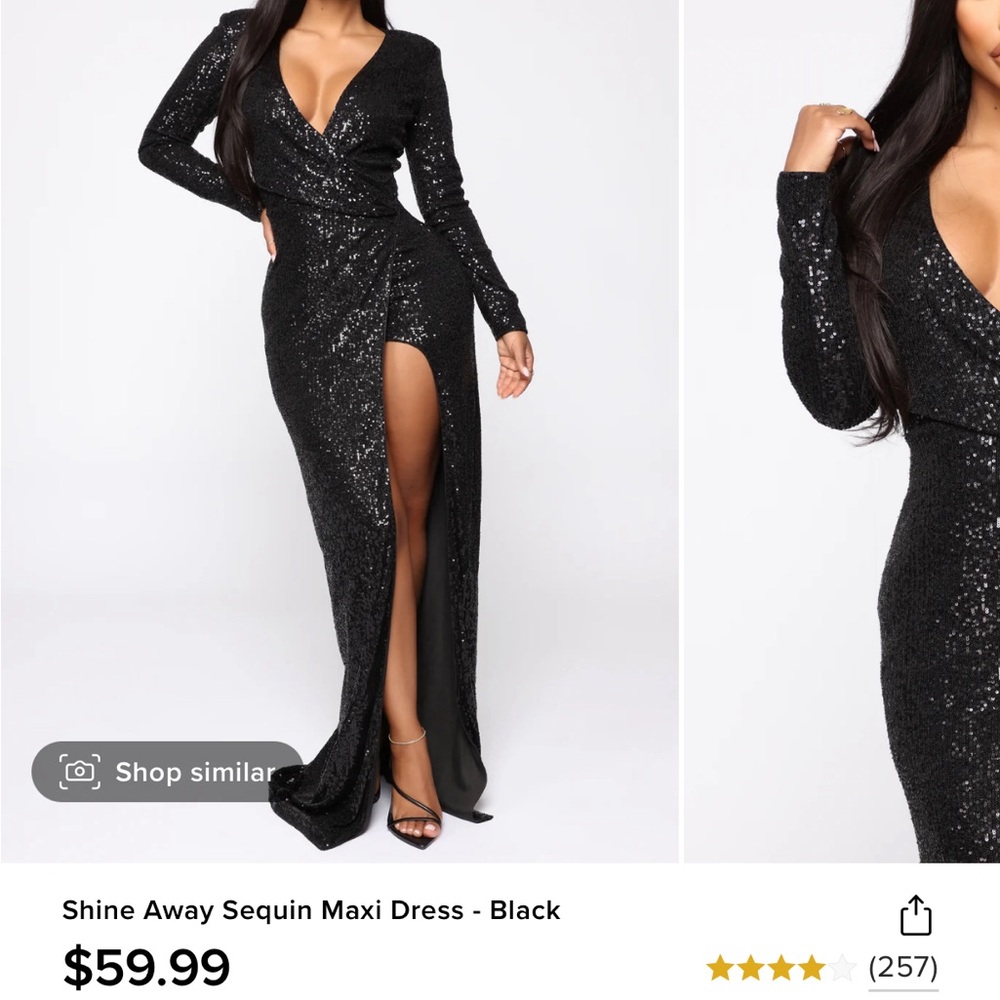 Black sequin dress with split